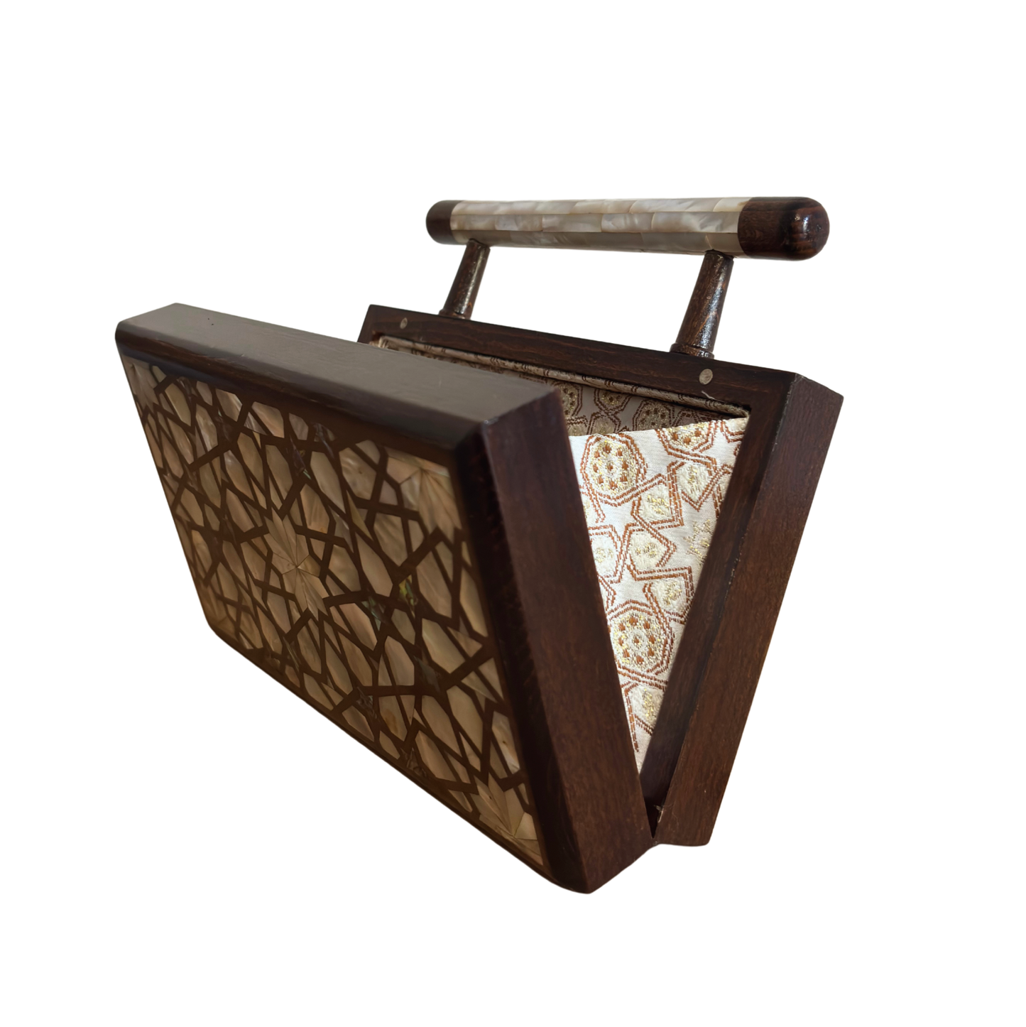 The Celestial Star – Handcrafted Damascene Clutch in Walnut Wood with Mother of Pearl Inlay