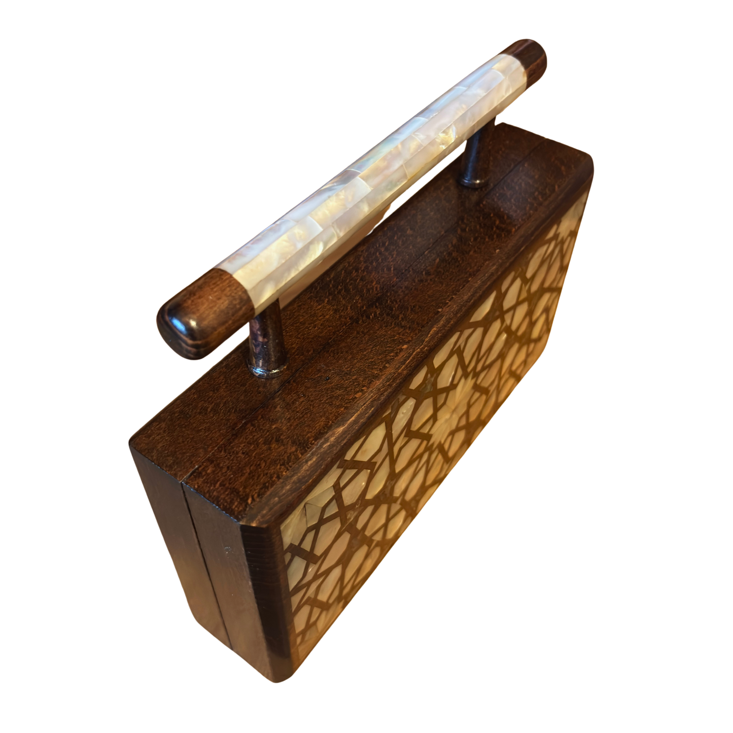 The Celestial Star – Handcrafted Damascene Clutch in Walnut Wood with Mother of Pearl Inlay