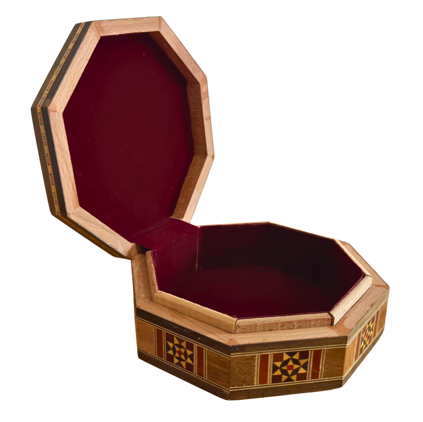 Elegant Octagonal Damascene Mosaic Box – Handcrafted Wood & Mother of Pearl Inlay