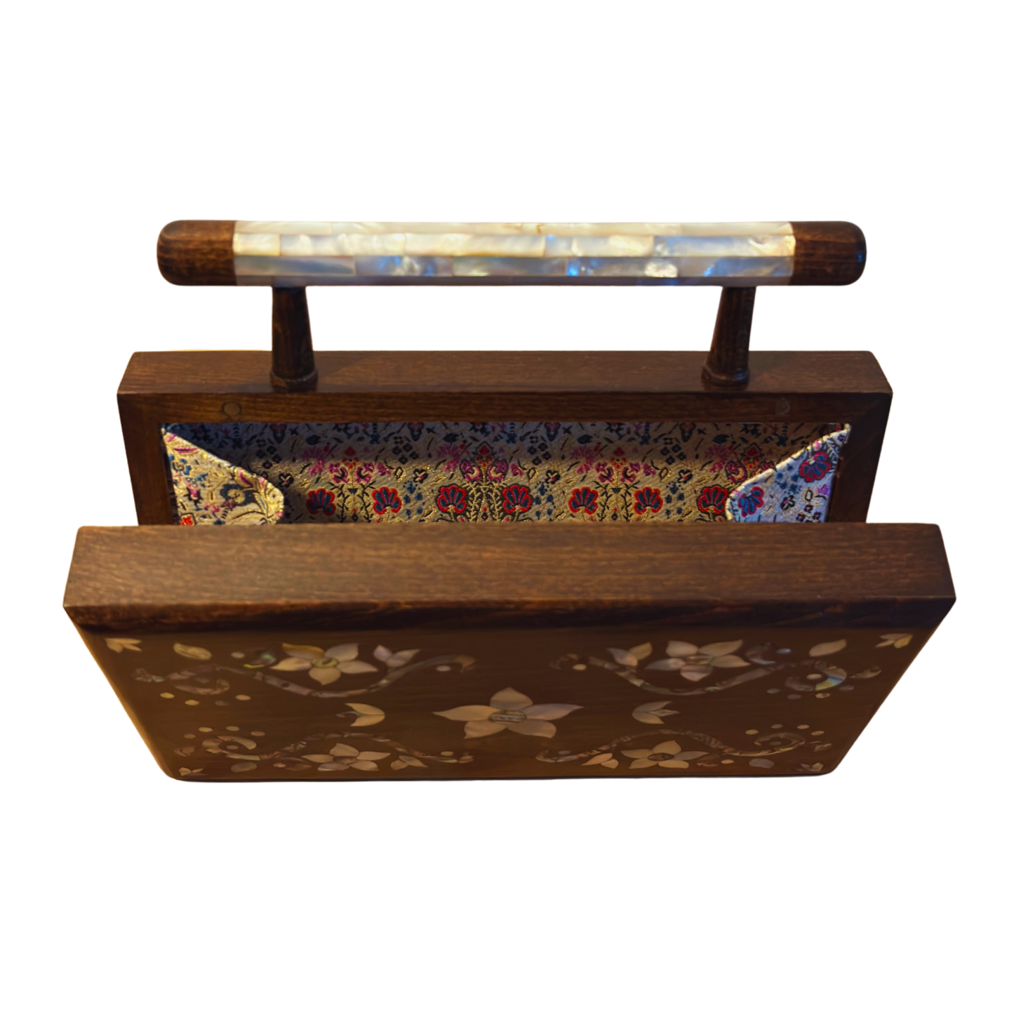 Sham – Bolso Damasquino de Lujo con Nácar Floral y Forro de Brocado