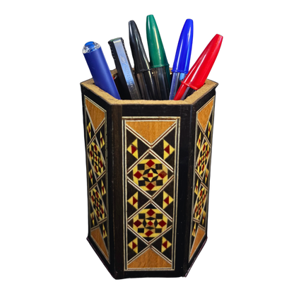 Handcrafted Damascene Mosaic Pen Holder – Velvet Interior