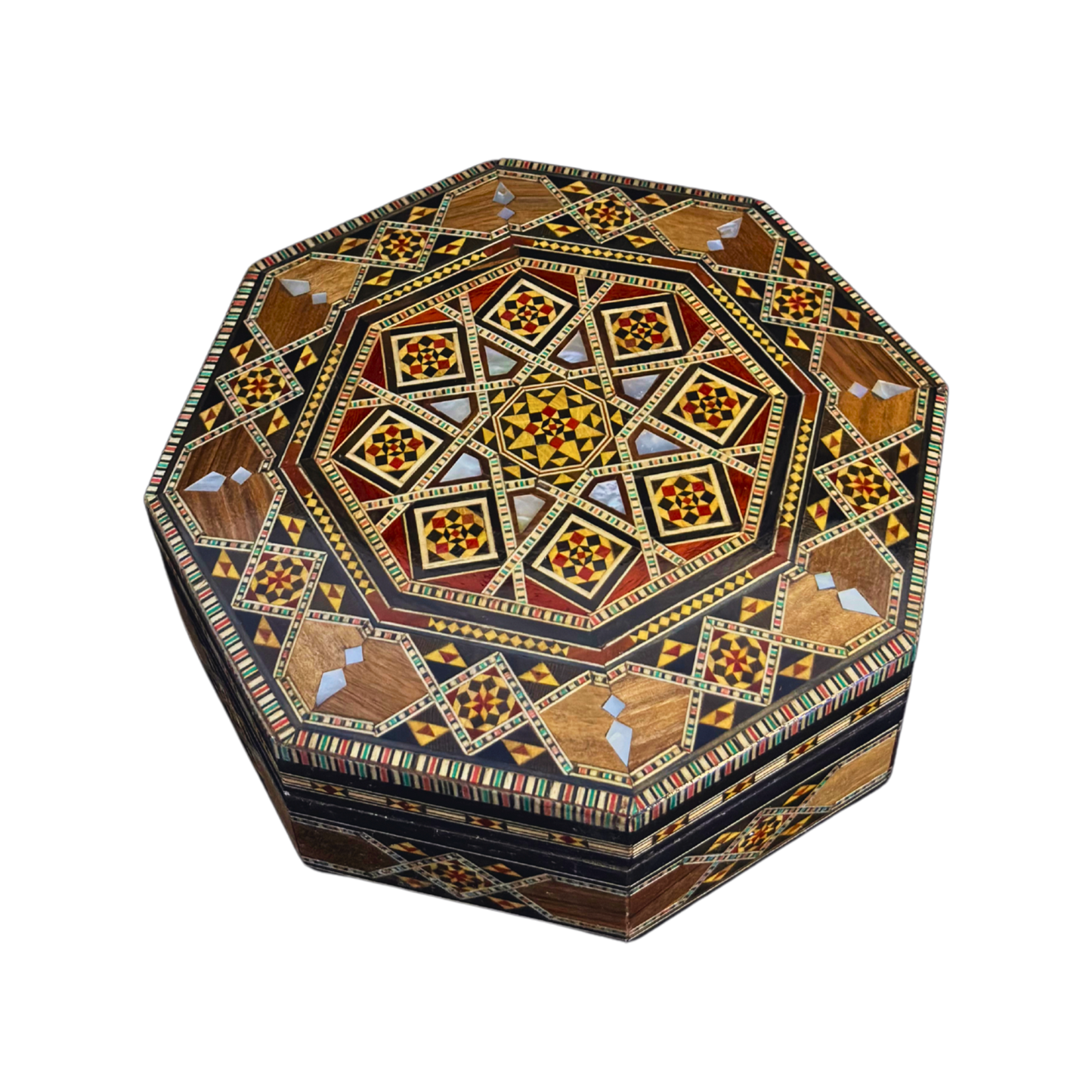 Handgefertigte Mosaik-Schatulle aus Damaskus – Perlmutt & Samt