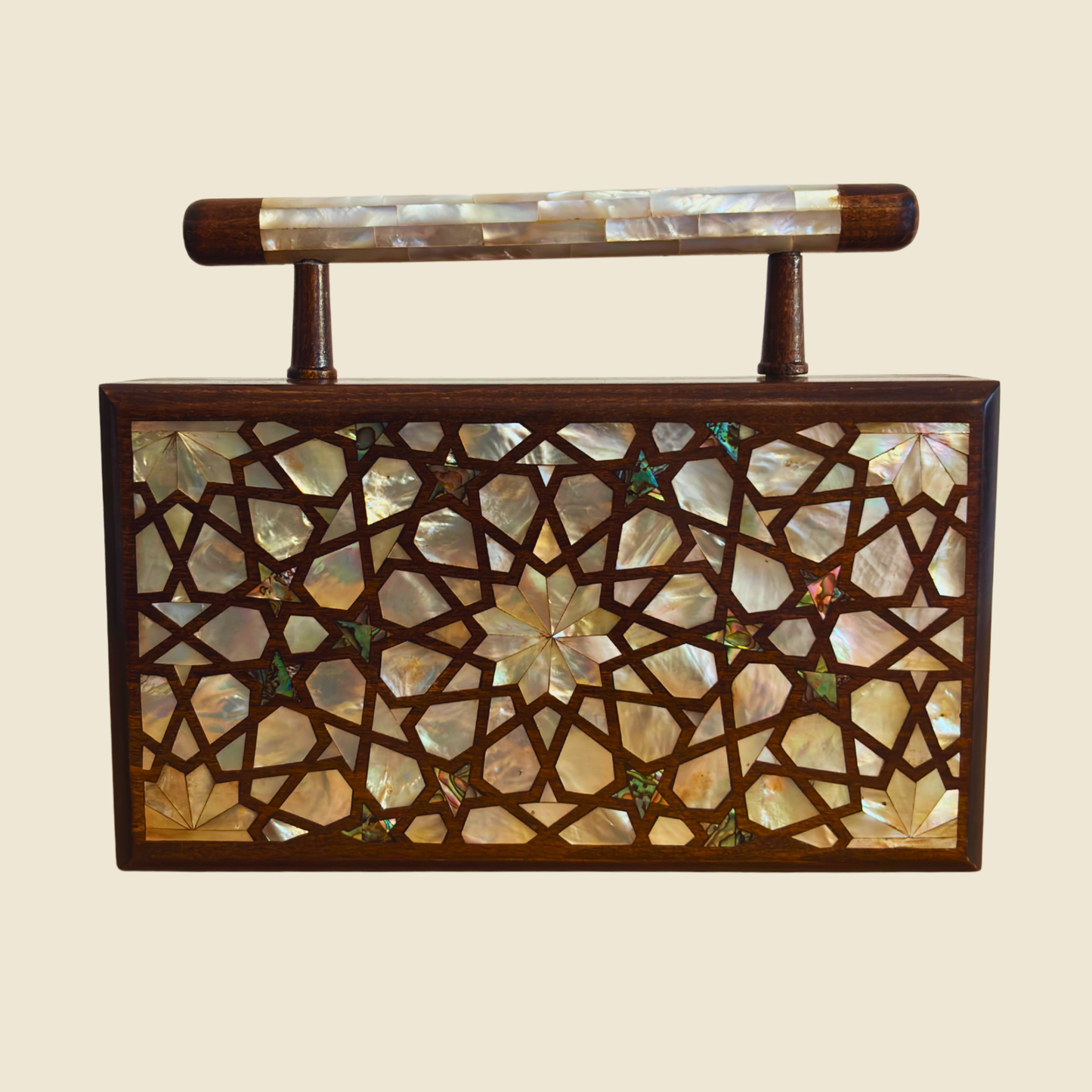 Falak – Luxe Damascene Clutch met Parelmoer & Brokaat Voering