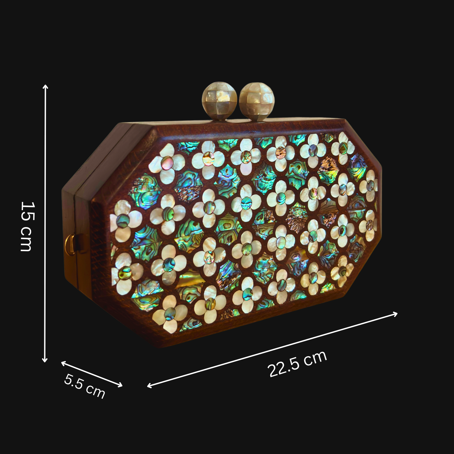 Jouri – Clutch Damascena di Lusso con Madreperla Floreale & Catena di Perle