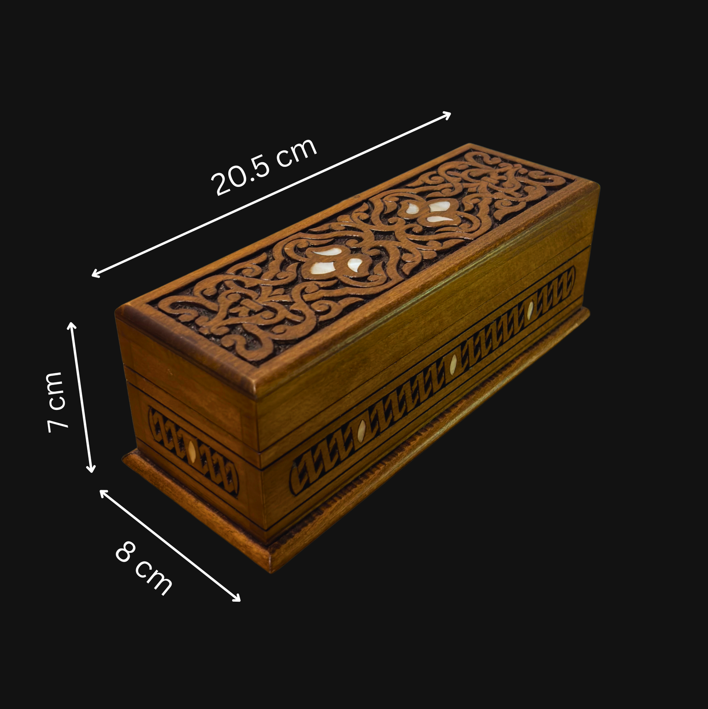 Handgesneden Luxe Doos uit Damascus – Parelmoer & Fluweel