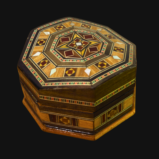 Ręcznie Wykonana Szkatułka Mozaikowa z Damaszku – Tradycja & Aksamit