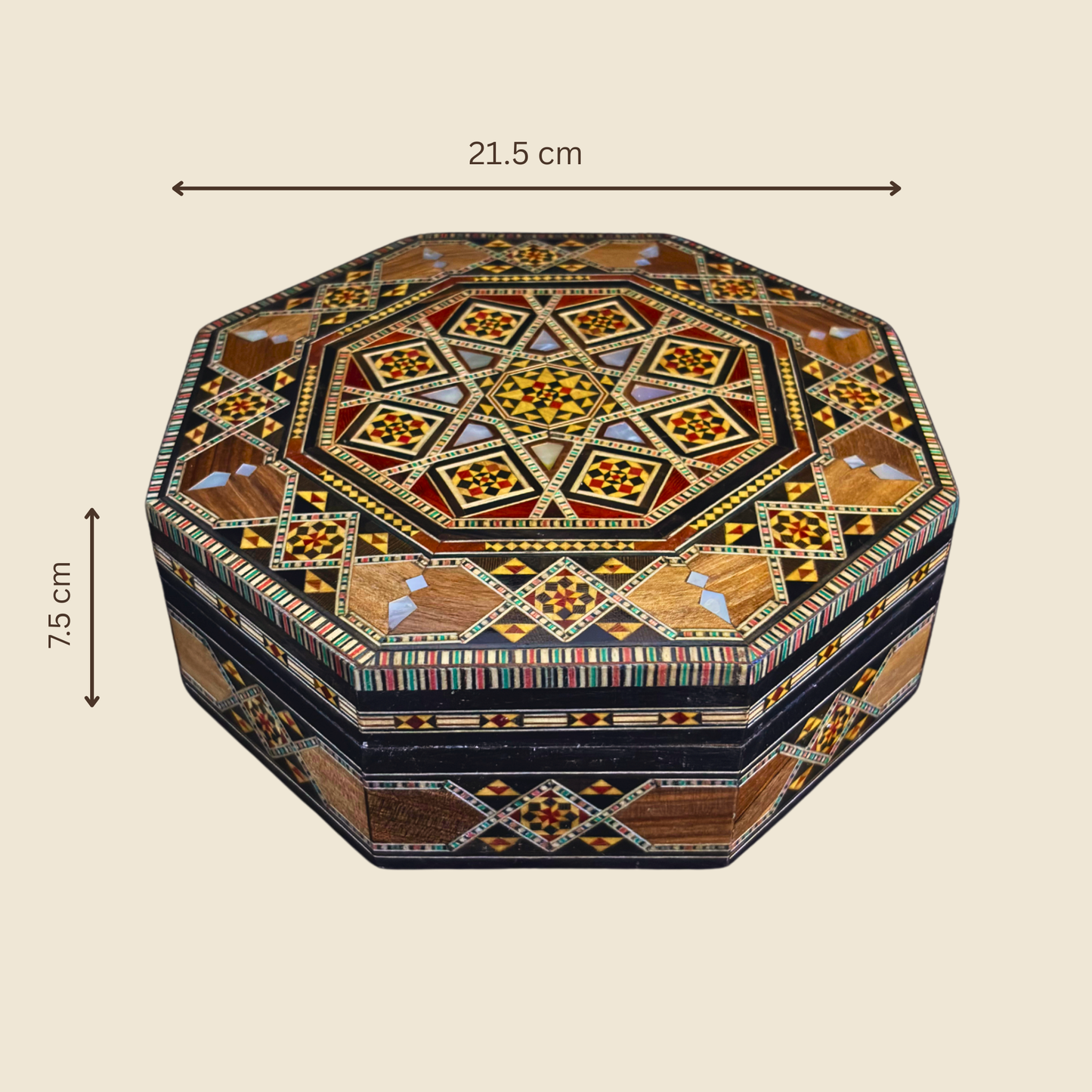 Handgefertigte Mosaik-Schatulle aus Damaskus – Perlmutt & Samt