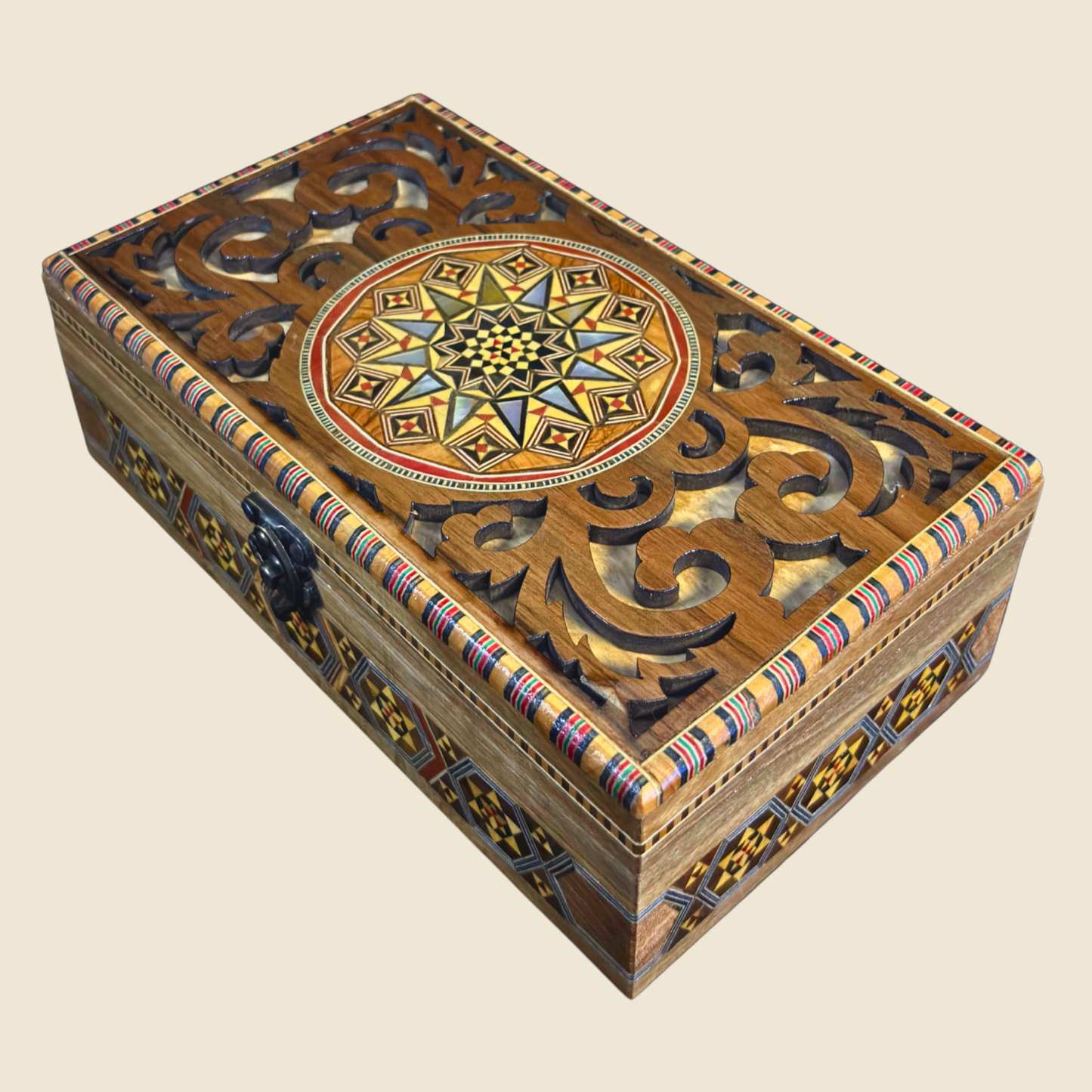 Scatola Artigianale in Mosaico Damasceno – Madreperla e Intagli Artistici