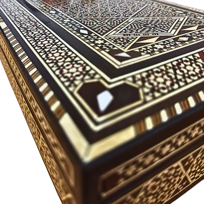 Caja de joyas damasquina vintage de 1970, relicario de madera hecho a mano, con incrustaciones de nácar, tesoro artesanal sirio