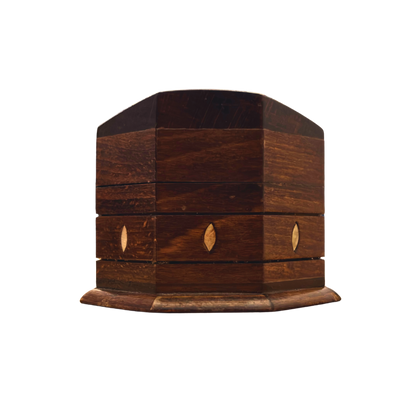 Handgeschnitzte Buchenholzbox mit Perlmuttintarsien – Elegante Walnussoptik