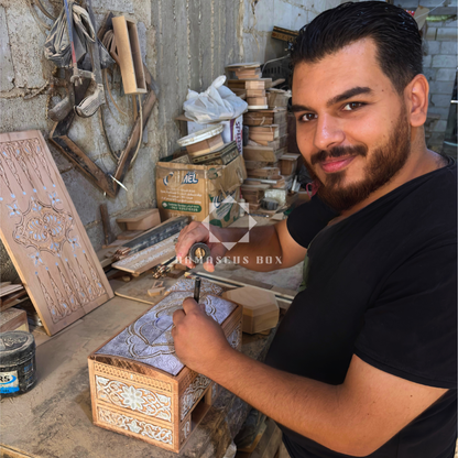 Caixa de Joias Damasquina – Feita à Mão com Madrepérola em Tom Terracota