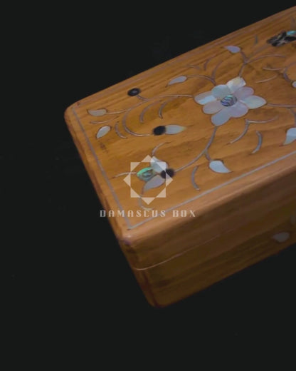 Handgemaakte Damascene Luxe Doos – Parelmoer & Fluweel